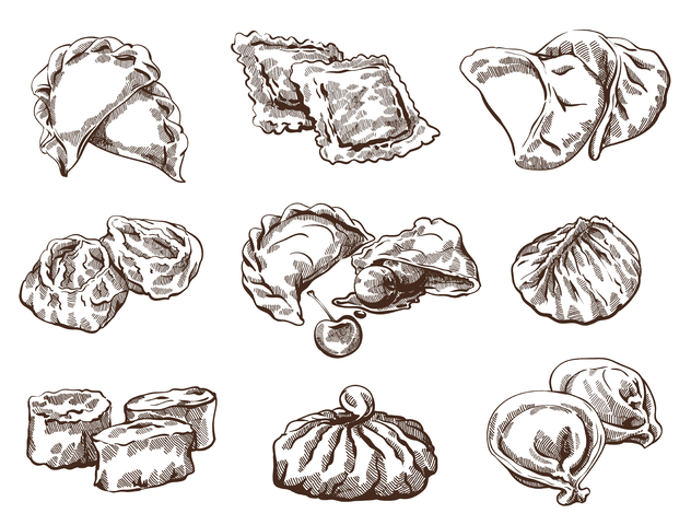 Variations of the dumpling as it has evolved over time.